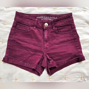 American Eagle Super Stretch Burgundy Hi-Rise Shortie Cutoff Jean Shorts